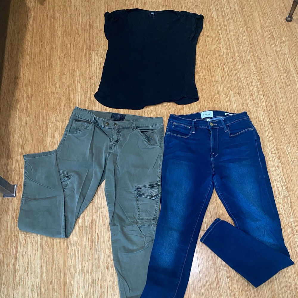 FRAME SKINNY JEANS 29 | SANCTUARY GREEN MILITARY JEAN 29 | PAIGE BLACK V-neck S